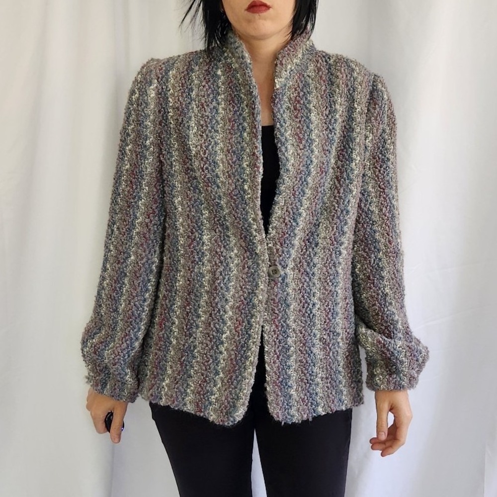 90s Gray, Pink, Purple, and Blue Boucle Jacket